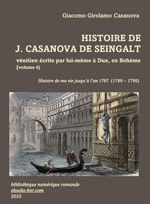 Histoire de J Casanova de Seingalt, volume 4 édition Bibliothèque numérique romande avec une version colorisée d’une gravure de Trichon, artiste inconnu, représentant Casanova s’échappant des Plombs en 1756 et prenant une gondole in Decembre Joseph & Allonier Edmond. Dictionnaire populaire illustré 1864